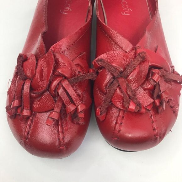 Socofy Red Geuine Leather Floral Toe Handmade Slip On Casual Statement Loafer - Picture 9 of 16